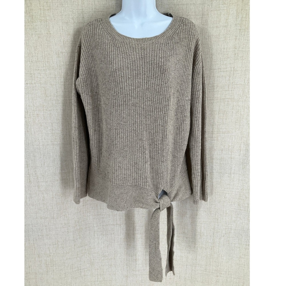 Ann Taylor Sweater Women Sz S Oatmeal Beige Ribbed Side Tie Wool Linen Blend
